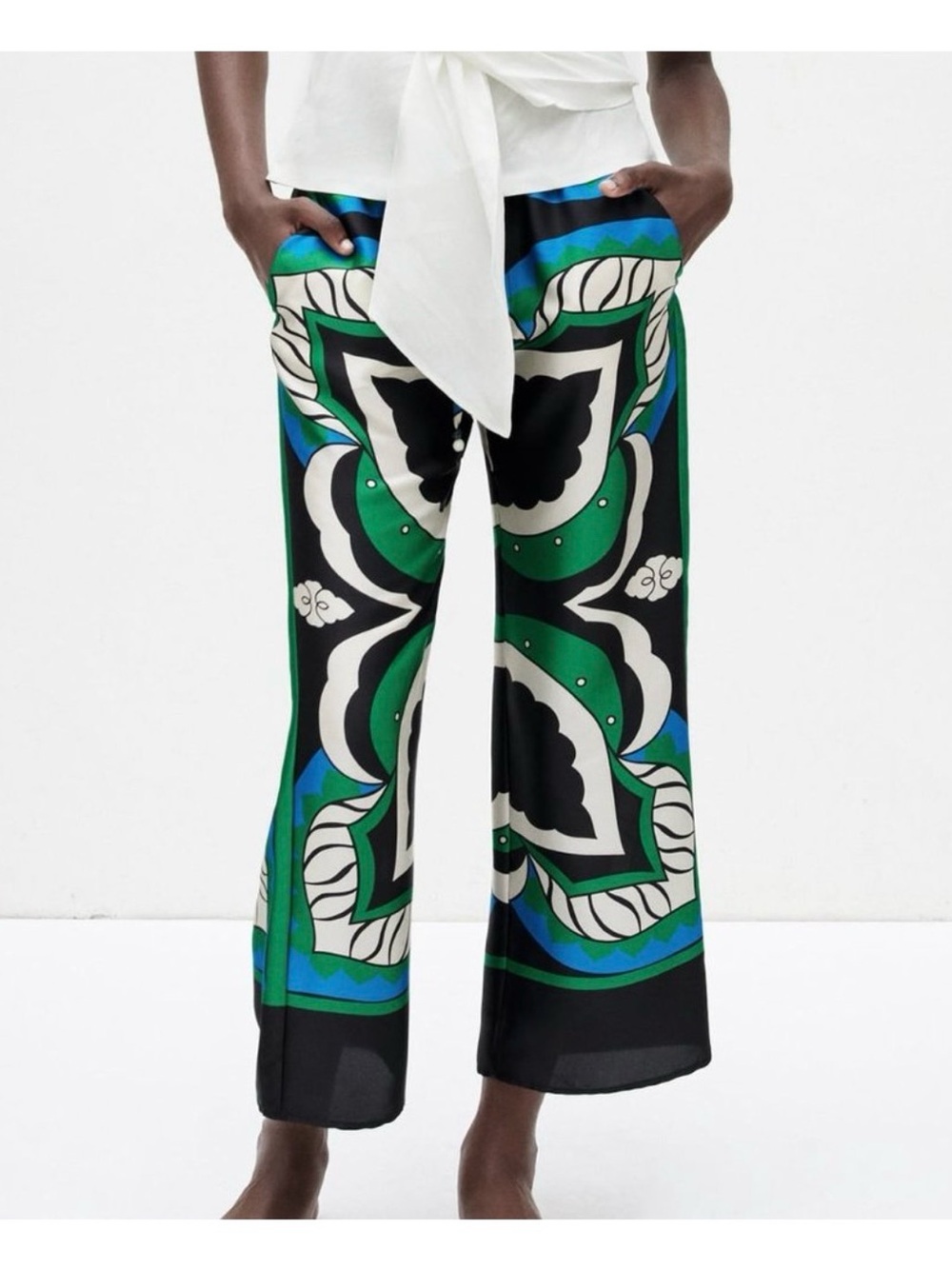 Zara Green, Black & Blue Wide-Leg Printed Pants New without tags